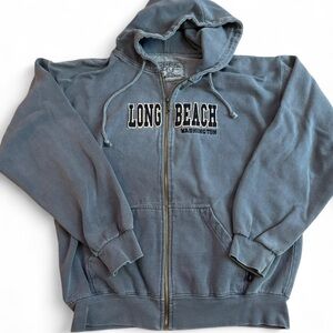 Long Beach Washington Zip Up Hoodie Size L Coastal Graphic